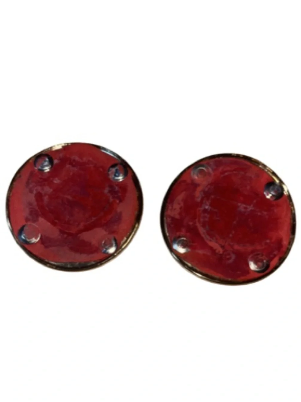 2 Tory Burch Gold Tone & Red Leather Logo Medallions -Replacements